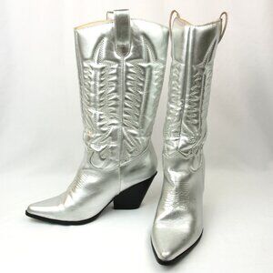 Cape Robbin Southern Belle Shiny Silver Metallic Heeled Western Cowboy Boots 6.5